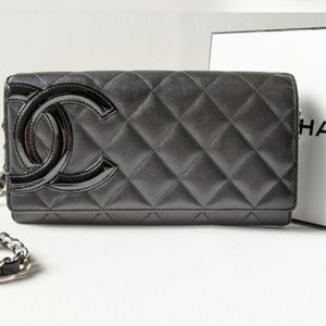 Chanel Calfskin Cambon Wallet / Convertible WOC Rare Black/Neon Pink